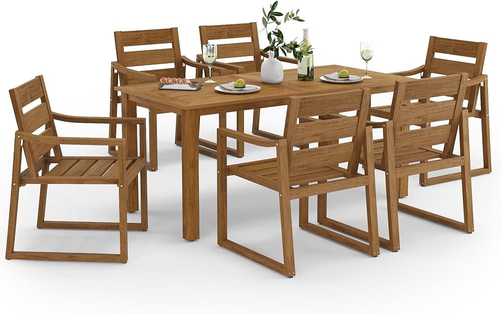 HDPS Outdoor Patio Dining Set, 7-Piece, All Weather Outdoor Table and Chairs, Resin Outdoor Kitch... | Amazon (US)