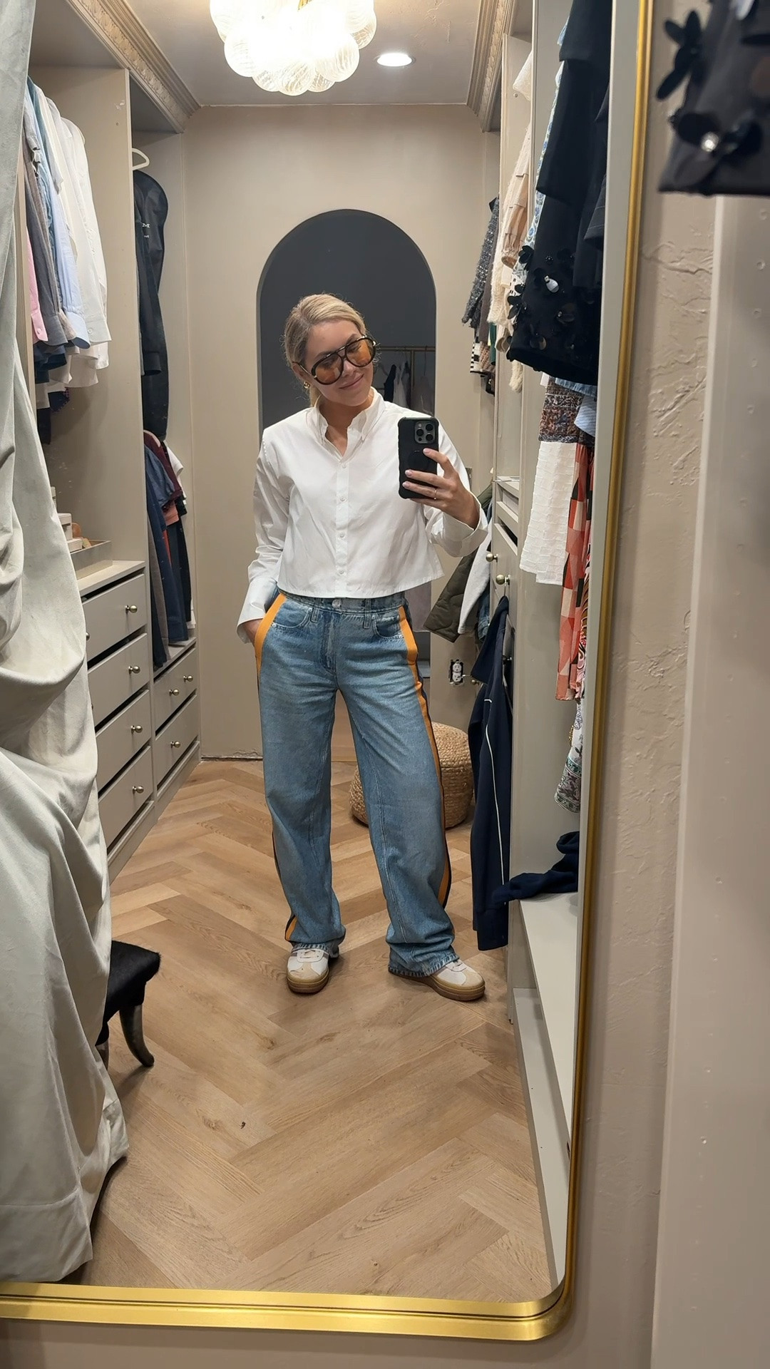 This cropped button down seems so luxe but is $20 on Amazon! And these are the viral pj jeans - I’m obsessed!

#LTKdayinmylife #LTKOver40 #LTKootd