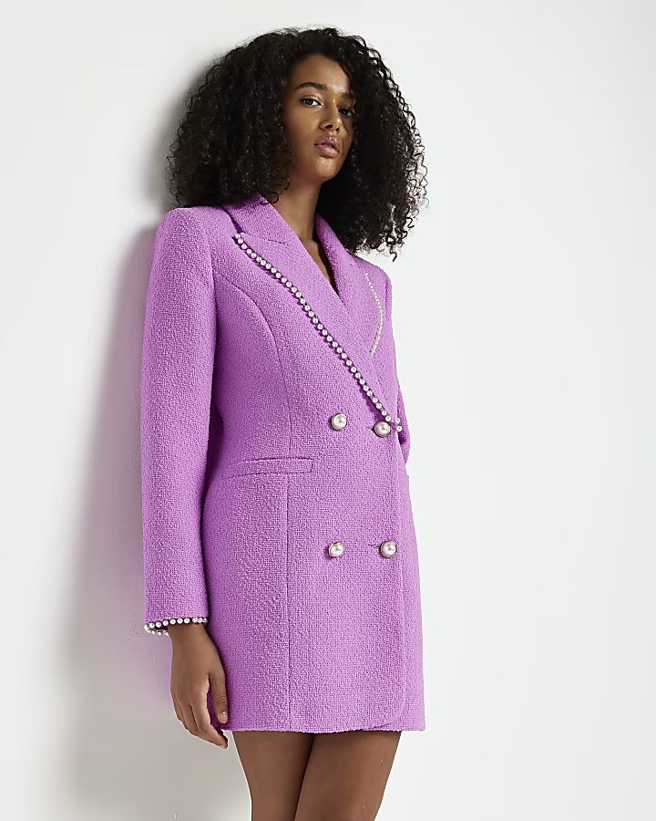 Purple boucle embellished mini blazer dress | River Island (UK & IE)