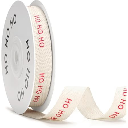 VATIN Herringbone Christmas Cotton Ribbon, Natural Color 5/8-inch 12 Yards Gift Ribbon Printed with “Ho Ho Ho,”Use for Gift Wraping, Flower Bouquet, Christmas Tree Decor, Wreath Decorations | Amazon (US)