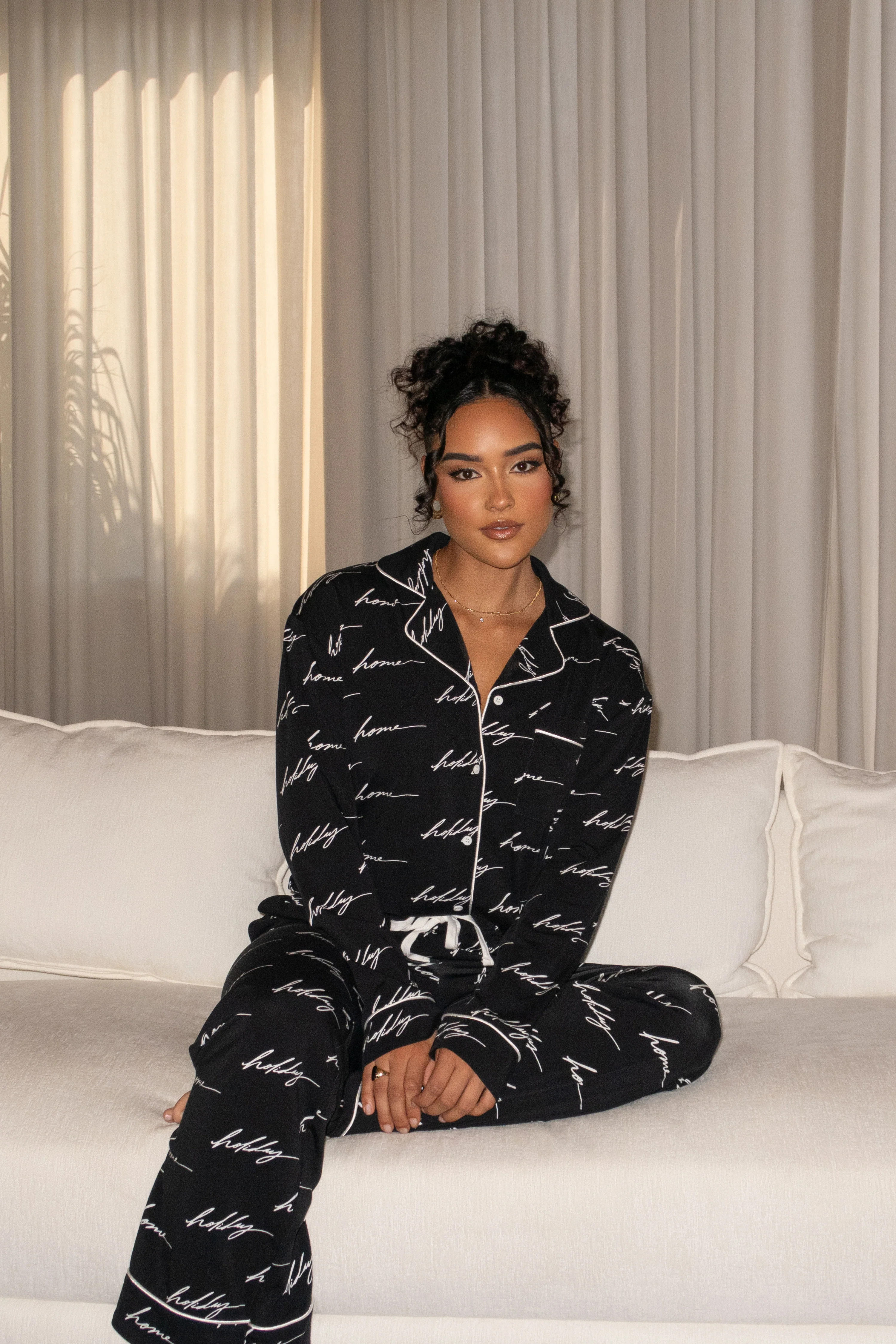 Black Home For The Holidays Adult Pajama Set | JLUXLABEL