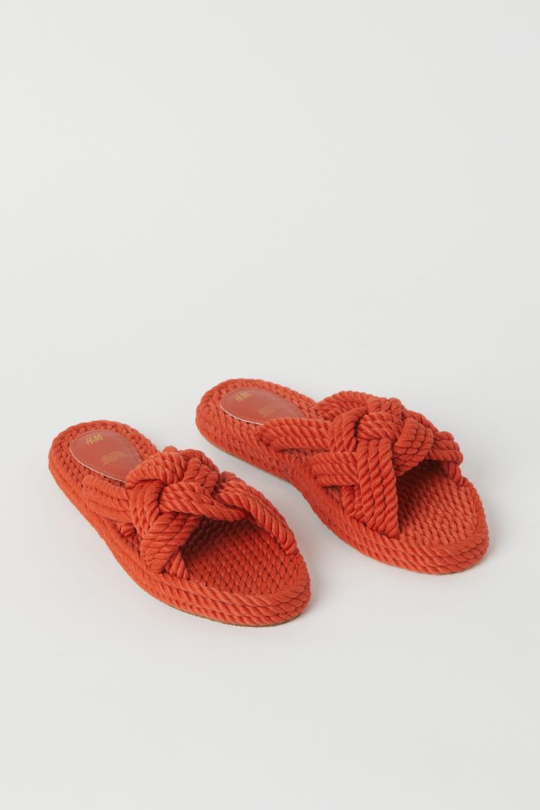 Slides in fabric rope with foot straps braided together at front. Patterned soles. Sole thickness... | H&M (US + CA)