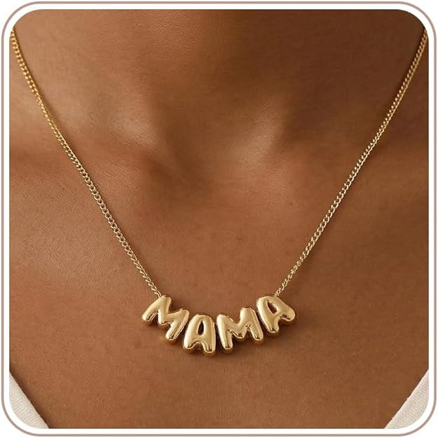 SLOONG Mama Necklace Letter Necklace 18K Gold Plated Dainty Mother and Daughter Matching Gift for... | Amazon (US)