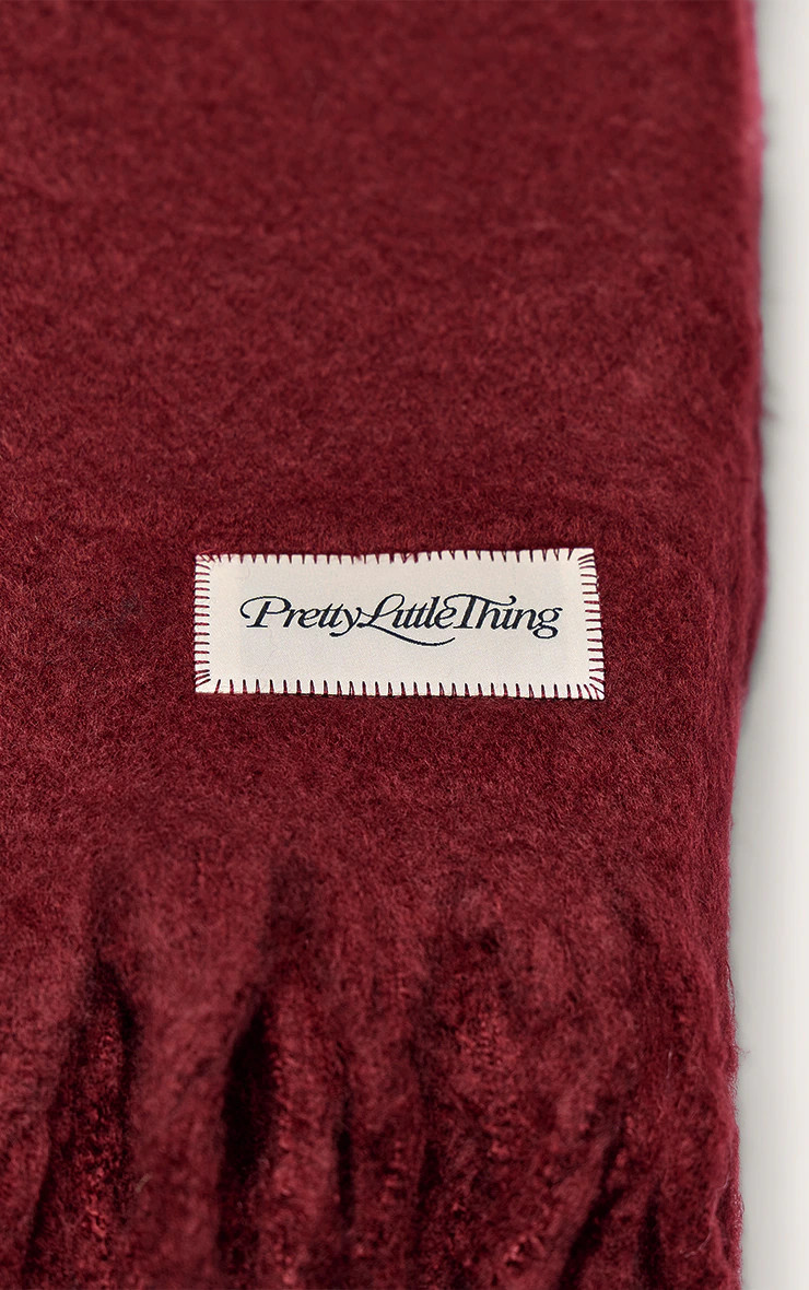 Burgundy Logo Blanket Tassel Scarf | Accessories | PrettyLittleThing IE