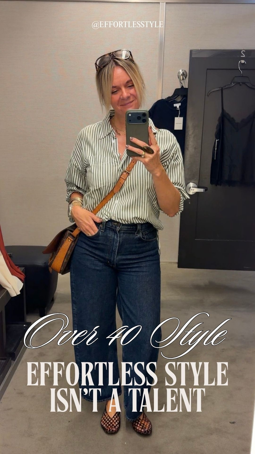 I have a crazy theory that effortless style isn’t a talent — it’s just knowing your formulas 👇

And I say this as a stylist who has spent 15+ years helping women get dressed. The women who always look put together aren’t doing anything magical. They’ve just figured out a few combinations that work and they repeat them on autopilot. Here’s what I mean:

🤎 A great formula removes the decision fatigue. When you know that a striped button down + wide leg denim + a flat shoe always works, you stop standing in front of your closet wondering what to wear. You just grab, style, go. The formula does the thinking so you don’t have to.

🤎 Formulas work because they’re built on proportion and balance — not trends. A relaxed top with a wide leg jean. A fitted top with a fuller skirt. A structured layer over something casual. These combinations work because of how they interact with each other — not because they’re trendy or expensive.

🤎 Once you have 3-5 formulas that work for your body and lifestyle, getting dressed becomes automatic. You’re not reinventing the wheel every morning. You’re just plugging in different pieces to combinations you already know work. That’s the whole secret.

OOTD for a client personal shopping appointment ✨ Striped button down + dark wash wide leg denim + woven jelly flats + tan crossbody. All from my own closet — linked the closest versions I could find. Everything shoppable below! 👇

#LTKdayinmylife #LTKootd #LTKOver40