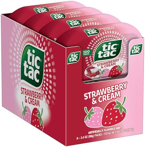 Tic Tac Strawberry & Cream, On-the-Go Pocket-Sized Mints, 200 pieces, Bulk 8 Pack, 3.4 oz Each | Amazon (US)