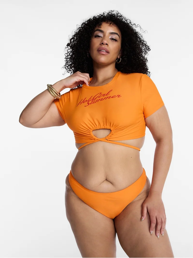Hot Girl Summer by Megan Thee Stallion Women's and Women's Plus Cutout Swim Top with Keyhole Fron... | Walmart (US)