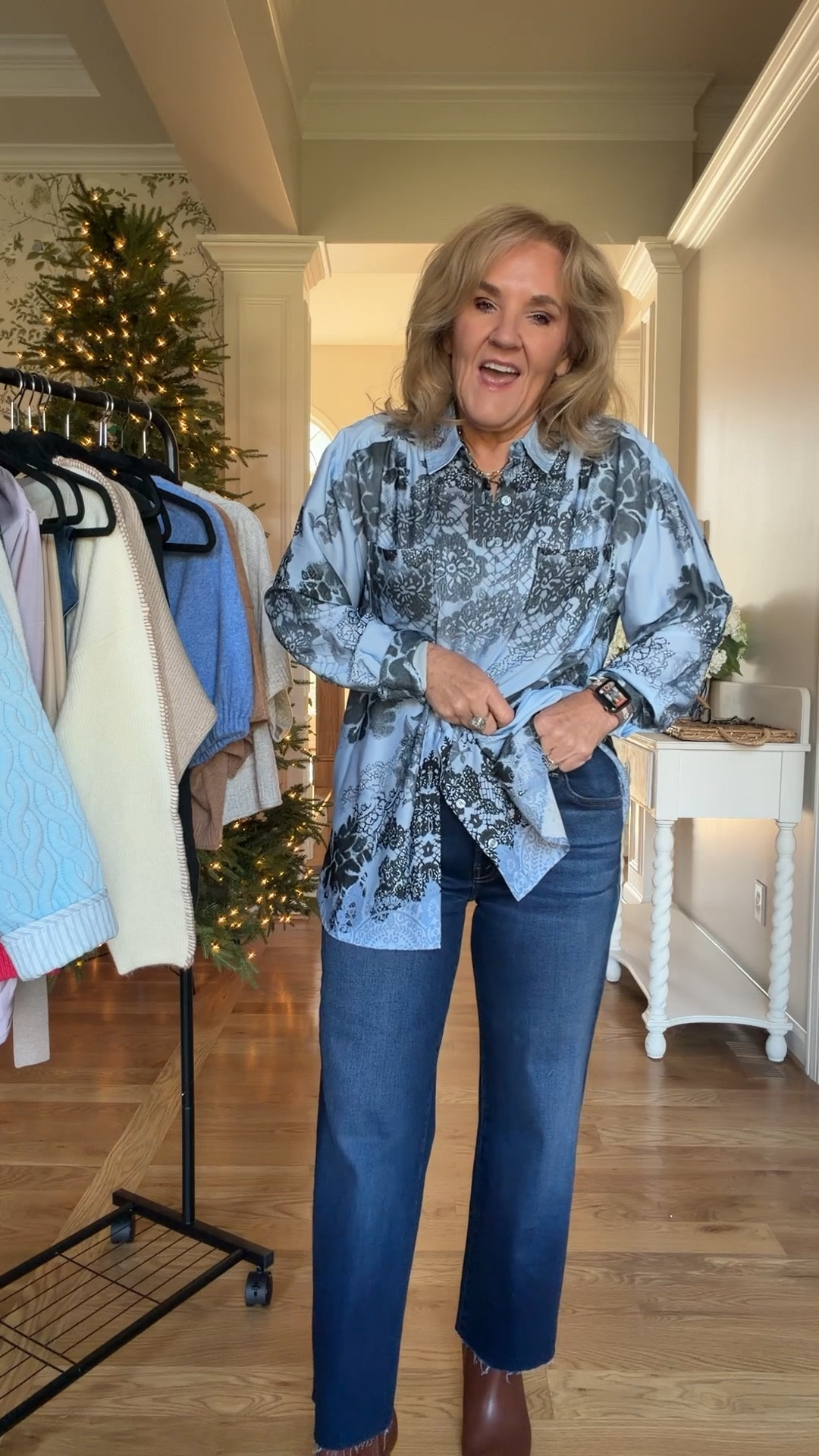 30% off code sitewide only a few exclusions @anthropologie code NANETTE30
So many great new arrivals to where all through the holiday season and beyond
Premium denim is included in the sale. This mother denim is a 29 reg. 
Size medium or eight in all.
The ski sweater is one size I would say it fits small through large


#LTKOver40 #LTKSaleAlert #LTKCyberWeek