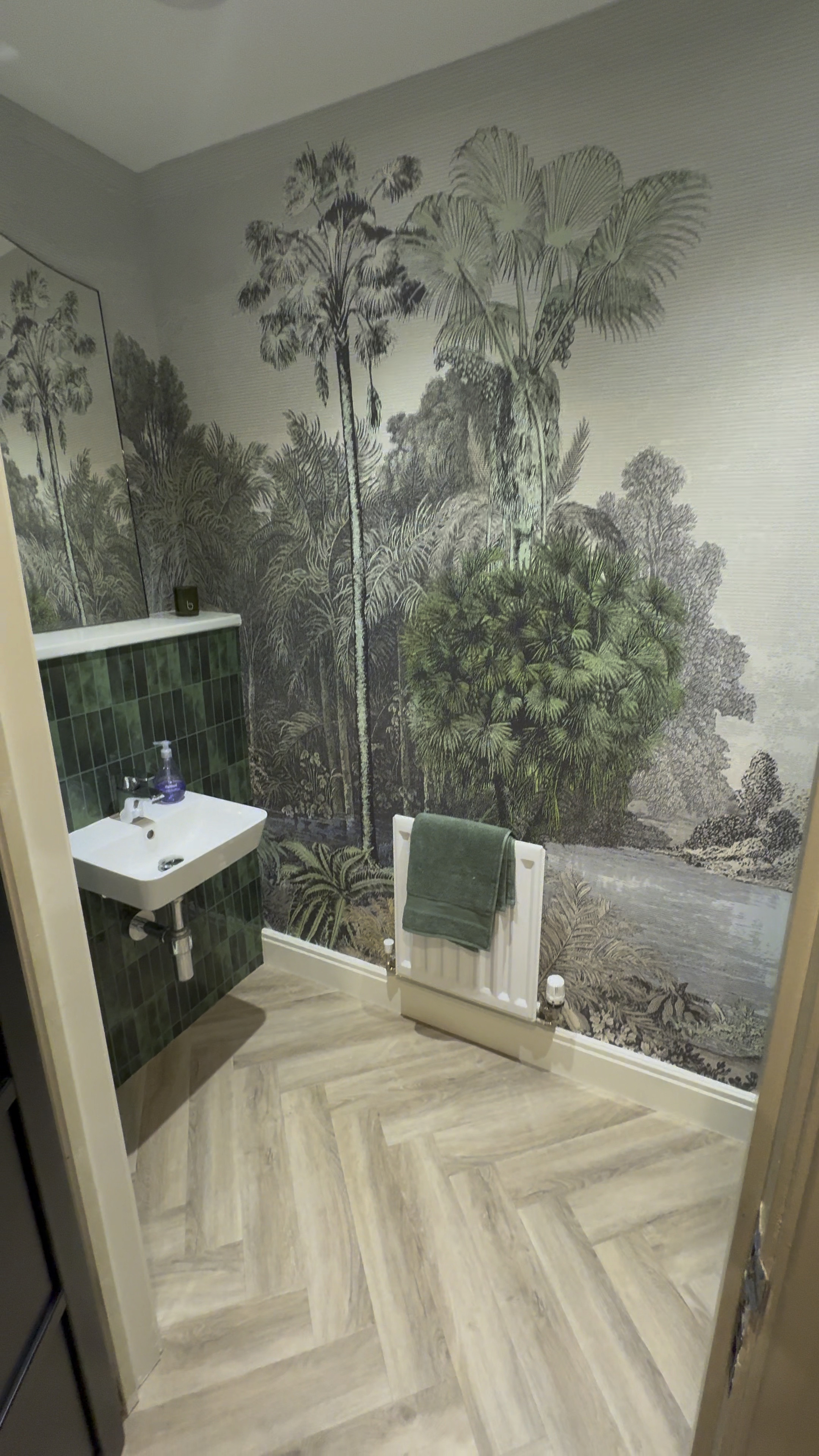 Our under £200 new build bathroom transformation 😍

Upgraded the tiles using tile wall stickers from TEMU and the wallpaper is Dunelm! 

#LTKhome #LTKuk