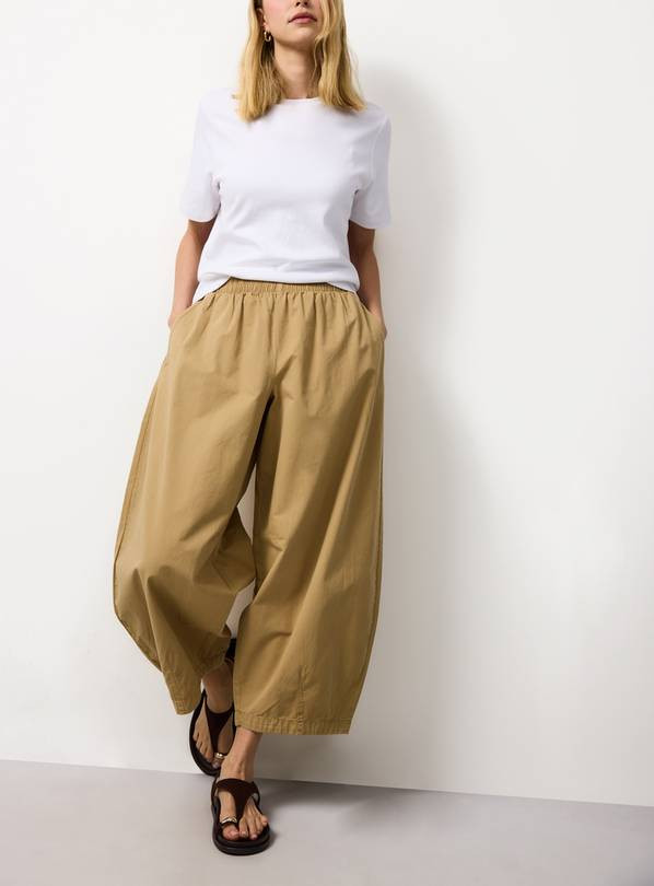 Stone Relaxed Pull On Barrel Leg Trousers 12 | Tu Clothing