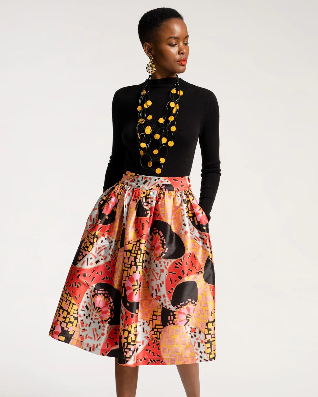 Barbara Gathered Midi Skirt Abstract Print | Frances Valentine