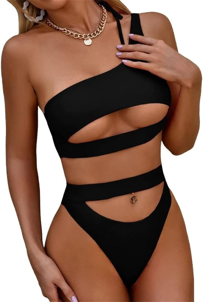 Lilosy Sexy Cutout One Shoulder Bikini Swimsuit Set for Women Brazilian Bathing Suit 2 Piece | Amazon (US)
