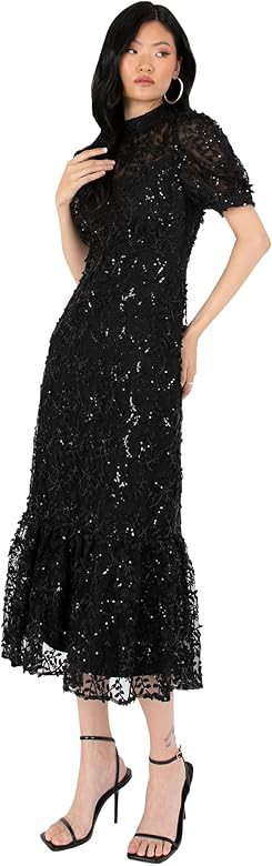 Maya Deluxe Damen Women's Embroidered Dress for Ladies Sequin Embellished Midaxi Floral High Neck... | Amazon (DE)