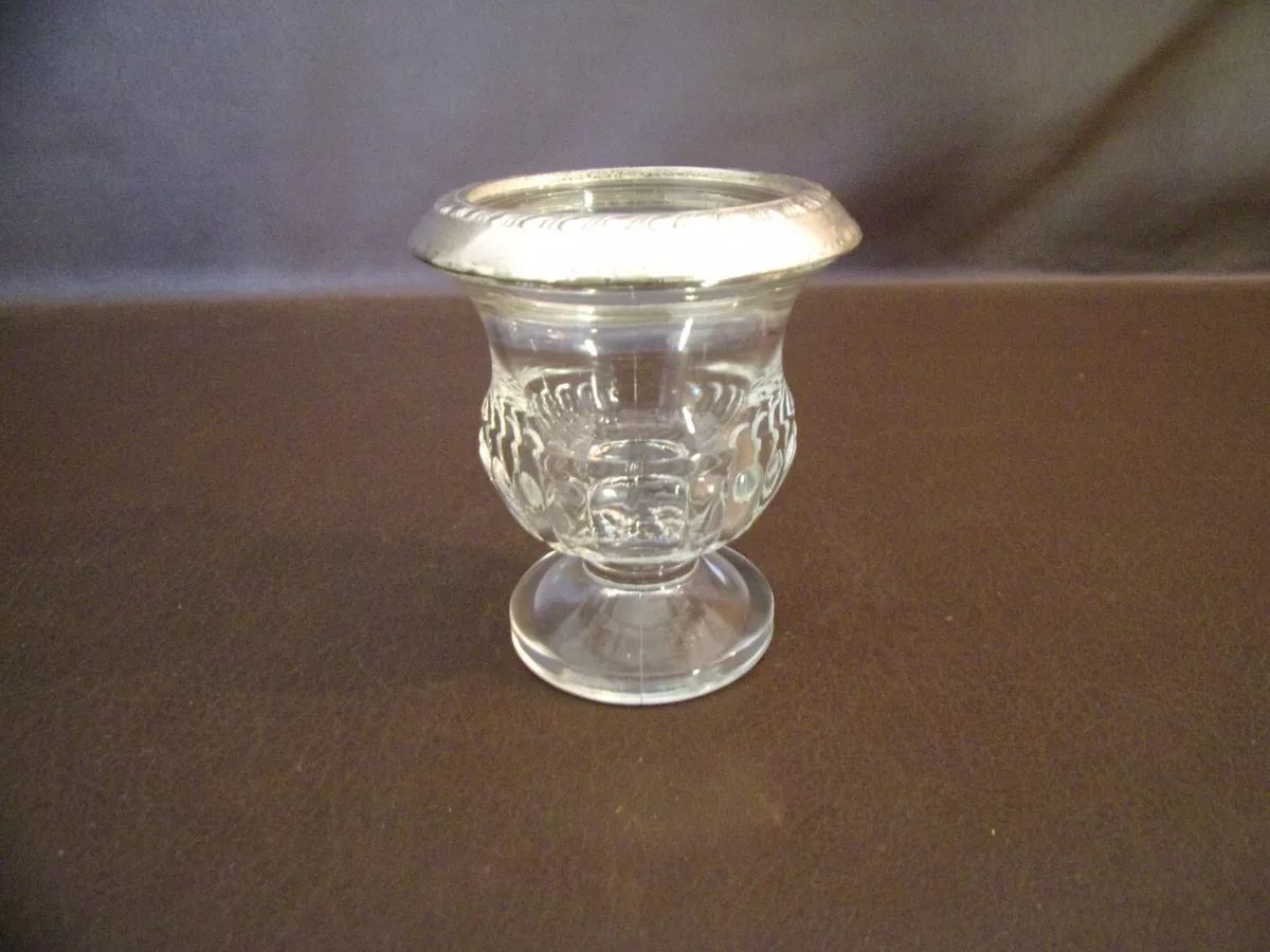 Vintage Pressed Glass Toothpick Holder With Silver Rim Sterling ? | eBay US