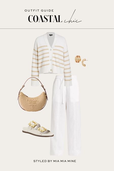 Casual summer outfit / beach outfit ideas
Rails stripe cardigan
White linen pants
Schutz slide sandals 

#LTKTravel #LTKShoeCrush #LTKStyleTip