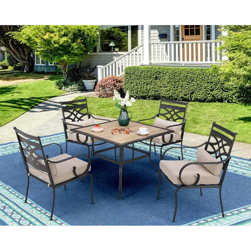 5pc Outdoor Dining Set with Chairs with Seat & Back Cushions & Square Table with Faux Wood Tablet... | Target