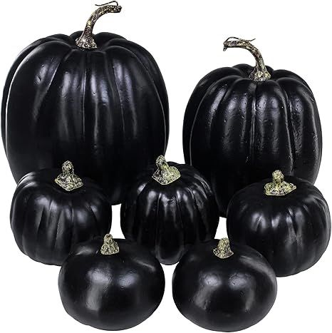 7 Pcs Assorted Artificial Black Pumpkins Halloween Pumpkins Faux Rustic Decorative Foam Pumpkins ... | Amazon (US)