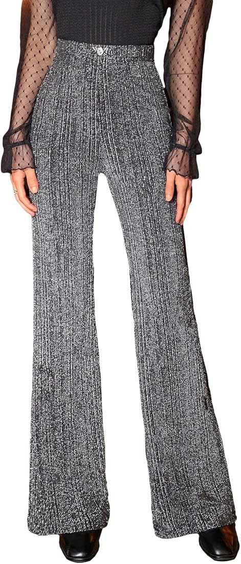 Floerns Women's Sequin High Waist Flare Leg Pants Bell Bottom Club Trousers | Amazon (US)