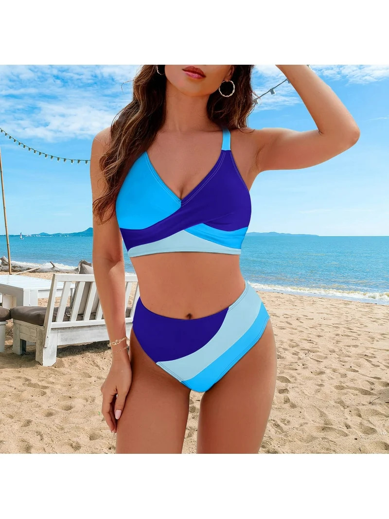 Rosvigor Womens Swimsuits Two Piece Bikini Sets Bathing Suits for Women Summer Color Block Swimwe... | Walmart (US)