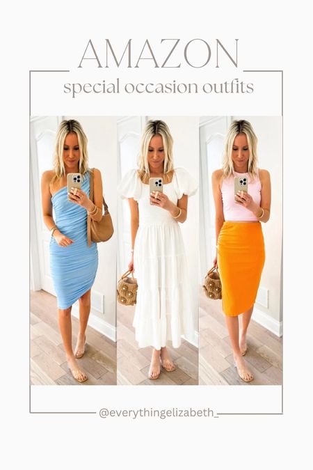 Amazon Special Occasion Outfits! 🚨on sale! Loving all three looks for any special event this spring and summer! I’m 5’7” and wearing the smallest size in all. These Amazon outfits are perfect for gradation, weddings, vacation, date night and so much more! 
•Blue dress: 25% off + 10% coupon only $30 CODE: 25D178Uk
• White dress: 30% off with CODE 30BJOECG
•Two piece outfit is on lightening deal! Currently 20% off!

Graduation dress, wedding guest dress, bridal shower, vacation outfit, date night outfit, family photo outfit, Amazon spring finds, amazon dress, maxi dress, midi dress, boho dress, amazon must haves, summer outfit idea, mom outfit ideas, what to wear, how to style, mom style, over 30 style, style over 30, maxi dress, midi dress, two piece set 

#LTKWedding #LTKFindsUnder50 #LTKSaleAlert