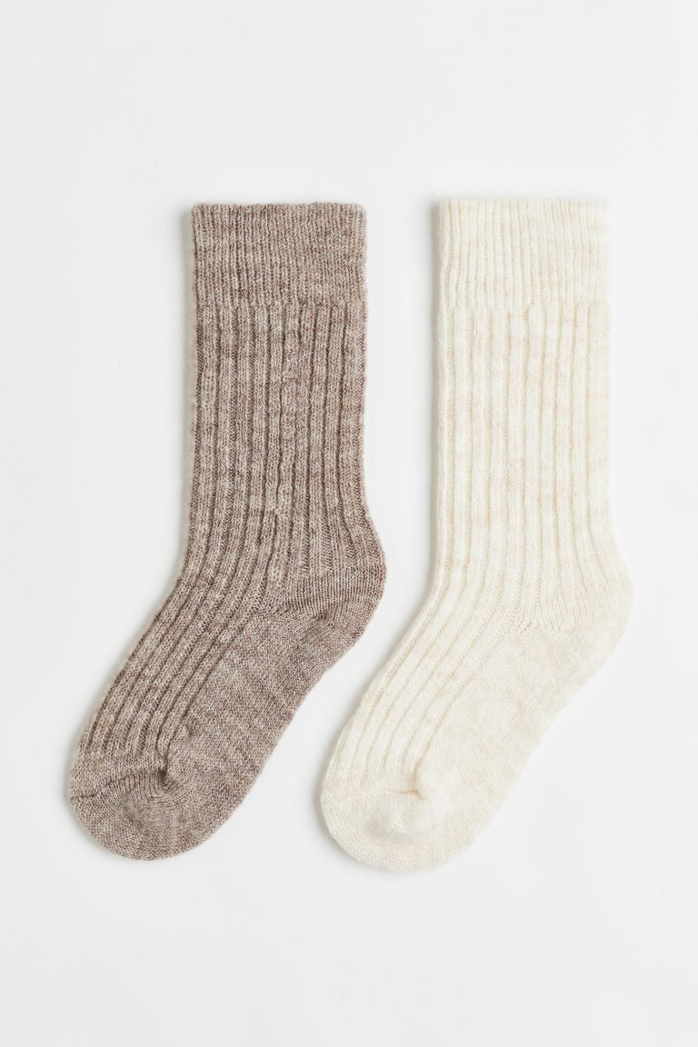 2-pack wool-blend socks - Beige/White - Ladies | H&M GB | H&M (UK, MY, IN, SG, PH, TW, HK)