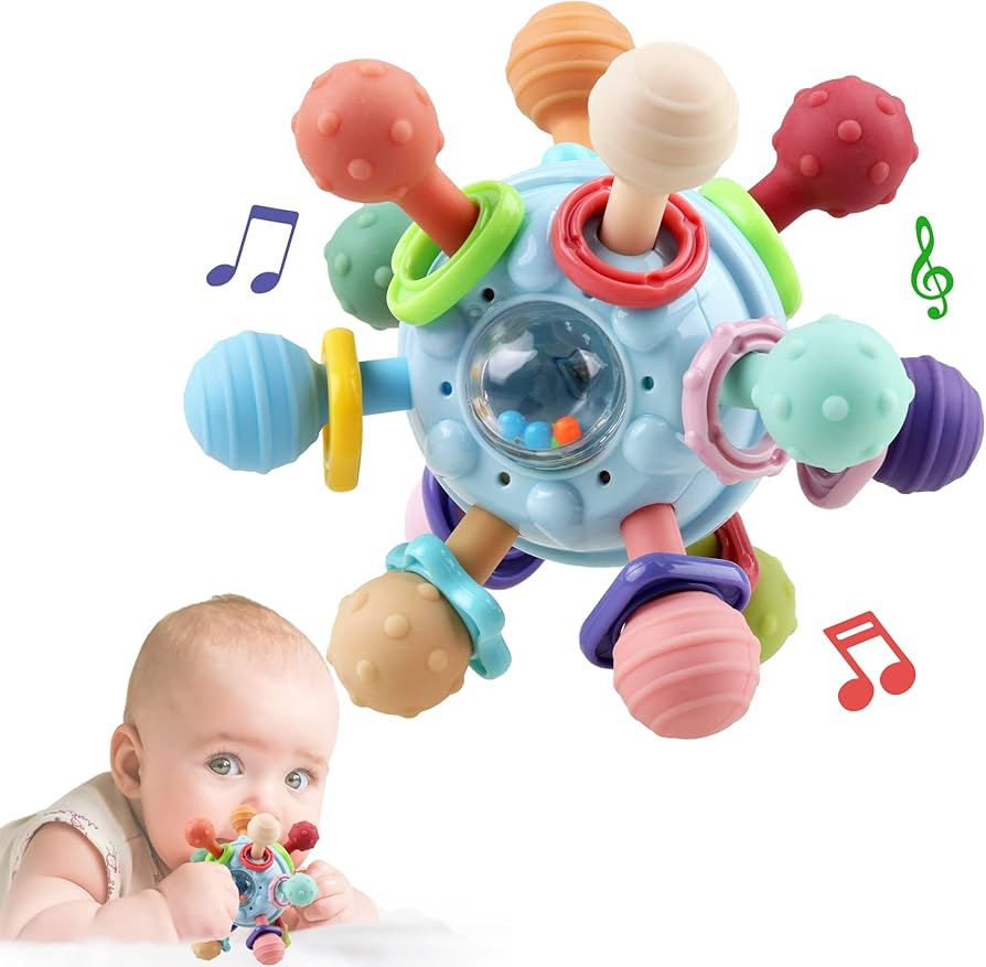 Amazon.com: Baby Sensory Teething Toys - Baby Teether & Rattle - Gifts for Infant Newborn Boys Gi... | Amazon (US)