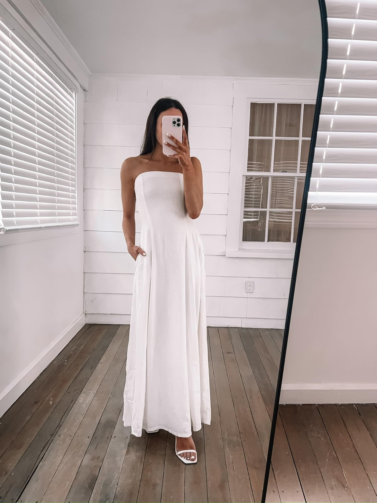 Bridal outfit- dress runs big, size down! heels true to size.
White maxi dress/white heels
 

 #LTKPetite #LTKFindsUnder100 #LTKWedding