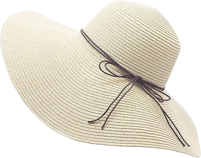 Womens Floppy Straw Hat Wide Brim Foldable Beach Cap Sun Hat for Women UPF 50+ | Amazon (US)