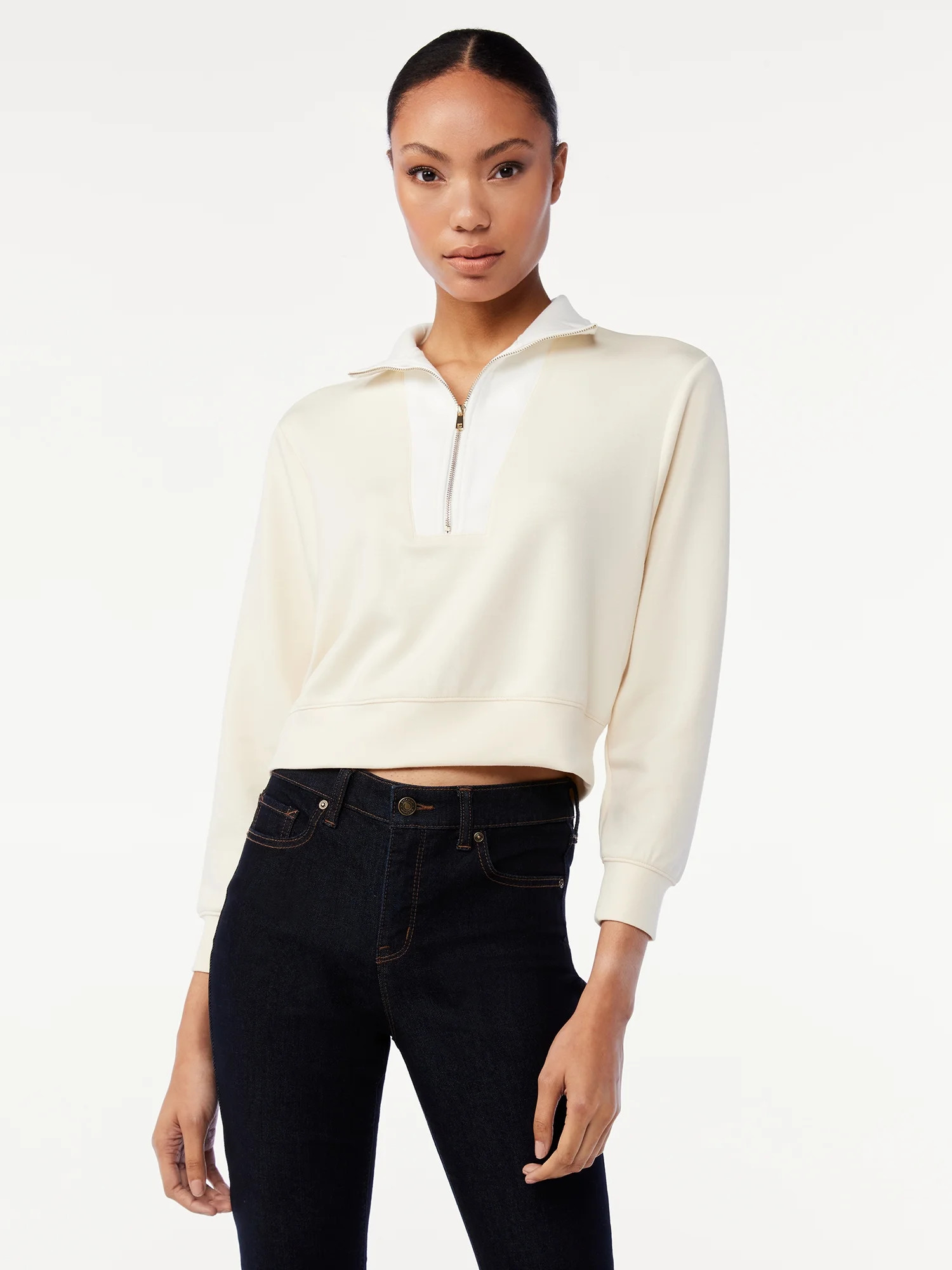 Scoop Women's Scuba Knit Half Zip Pullover | Walmart (US)