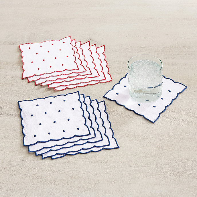 Bunny Williams Scallop & Dot Cocktail Napkins Red Set of 6 | Ballard Designs, Inc.