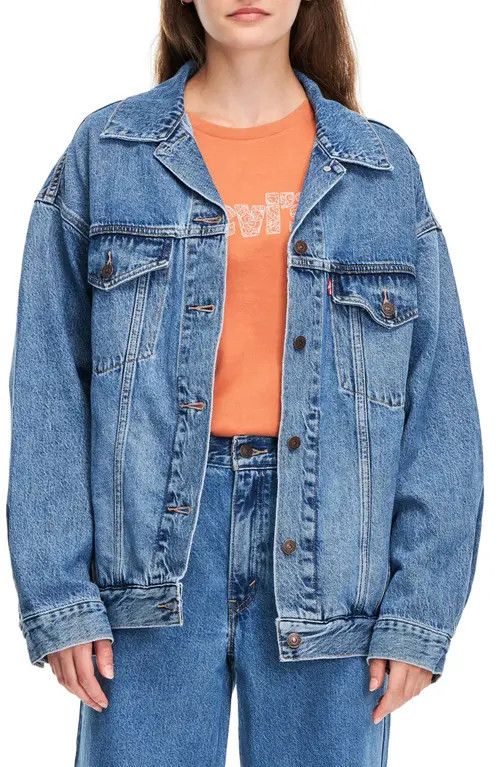 levi's Oversize Denim Trucker Jacket in Medium Indigo Worn In at Nordstrom, Size Small | Nordstrom