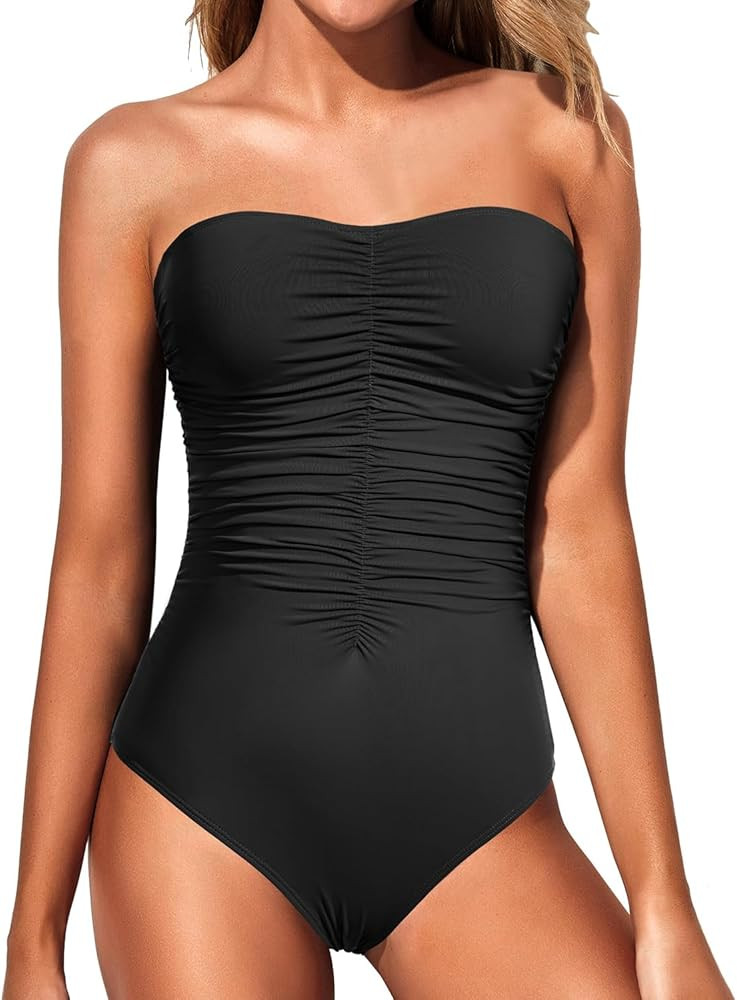 Holipick Women Strapless One Piece Swimsuits Tummy Control Bandeau Tube Top Bathing Suits Slimmin... | Amazon (US)