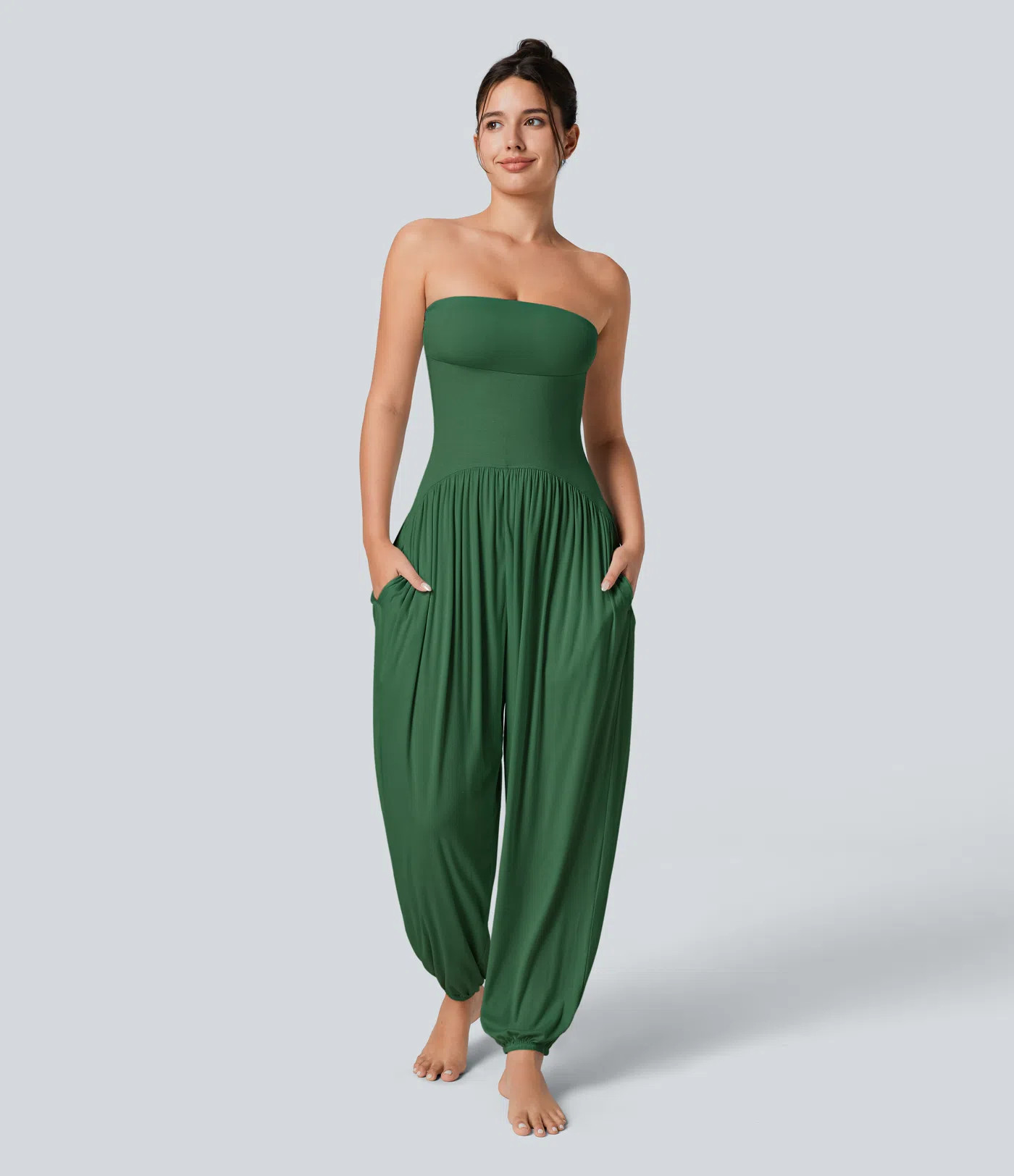 Ribbed Tube Backless Side Pocket Casual Jumpsuit | HALARA