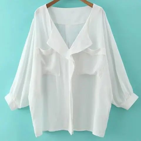 Fresh Style V-Neck Batwing Sleeve Oversize White Blouse For Women | Rosegal US