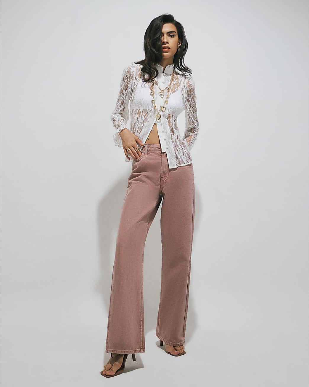 Pink High Waisted Relaxed Straight Leg Jeans | River Island UK & IE