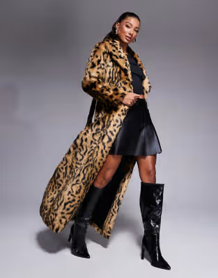 River Island maxi faux fur coat in leopard print | ASOS (Global)
