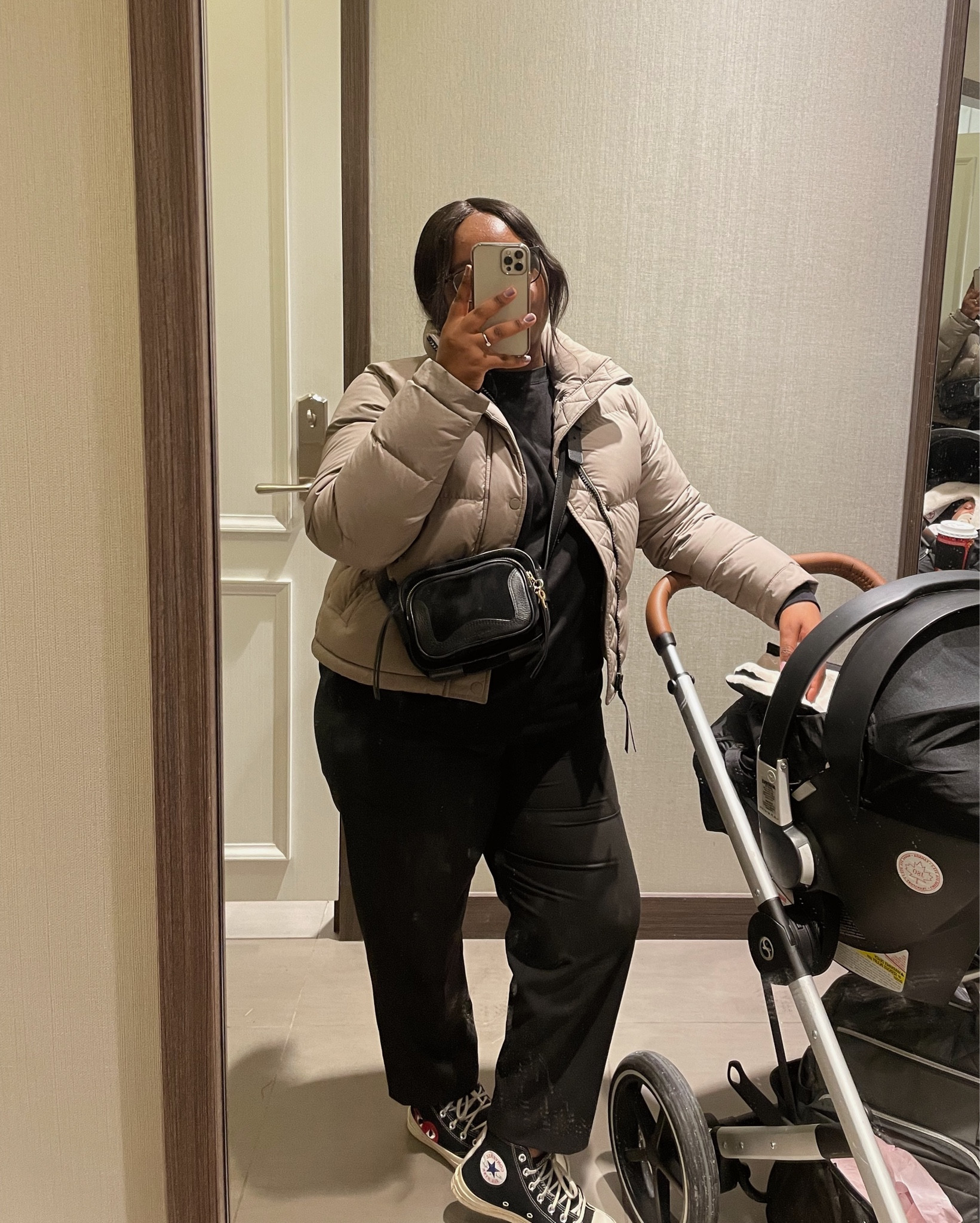 casual outfit ideas, puffer jacket outfits, Cybex stroller, Comme de Garçons shoes, converse outfits, casual spring outfits, spring looks. 

#LTKFind #LTKbaby #LTKSeasonal
