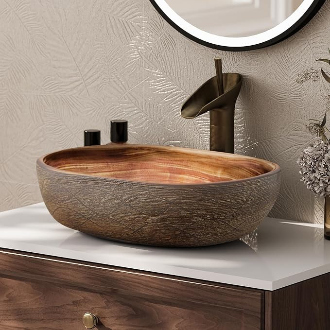 Homary Bathroom Vessel Sink, 18.82" Oval Bowl Sink Retro Ceramic Washbasin Above Counter for Bath... | Amazon (US)