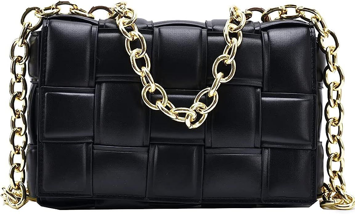 Luxury Designer Weave PU Leather Chain Shoulder Crossbody Messenger Bags Women Purse and Handbags | Amazon (US)