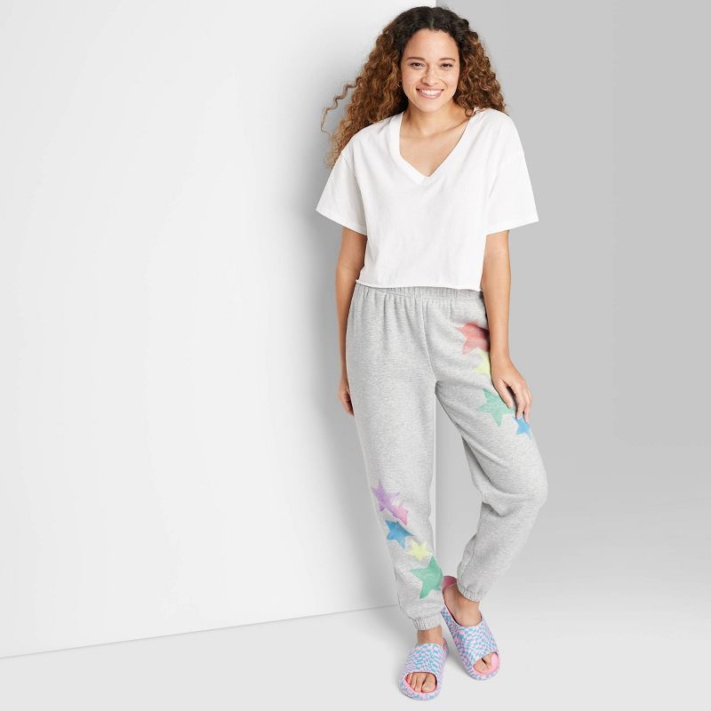 Women's High-Rise Fleece Sweatpants - Wild Fable™ Heather Gray Star | Target