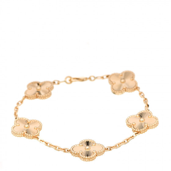 VAN CLEEF & ARPELS 18K Yellow Gold 5 Motifs Guilloche Vintage Alhambra Bracelet | Fashionphile
