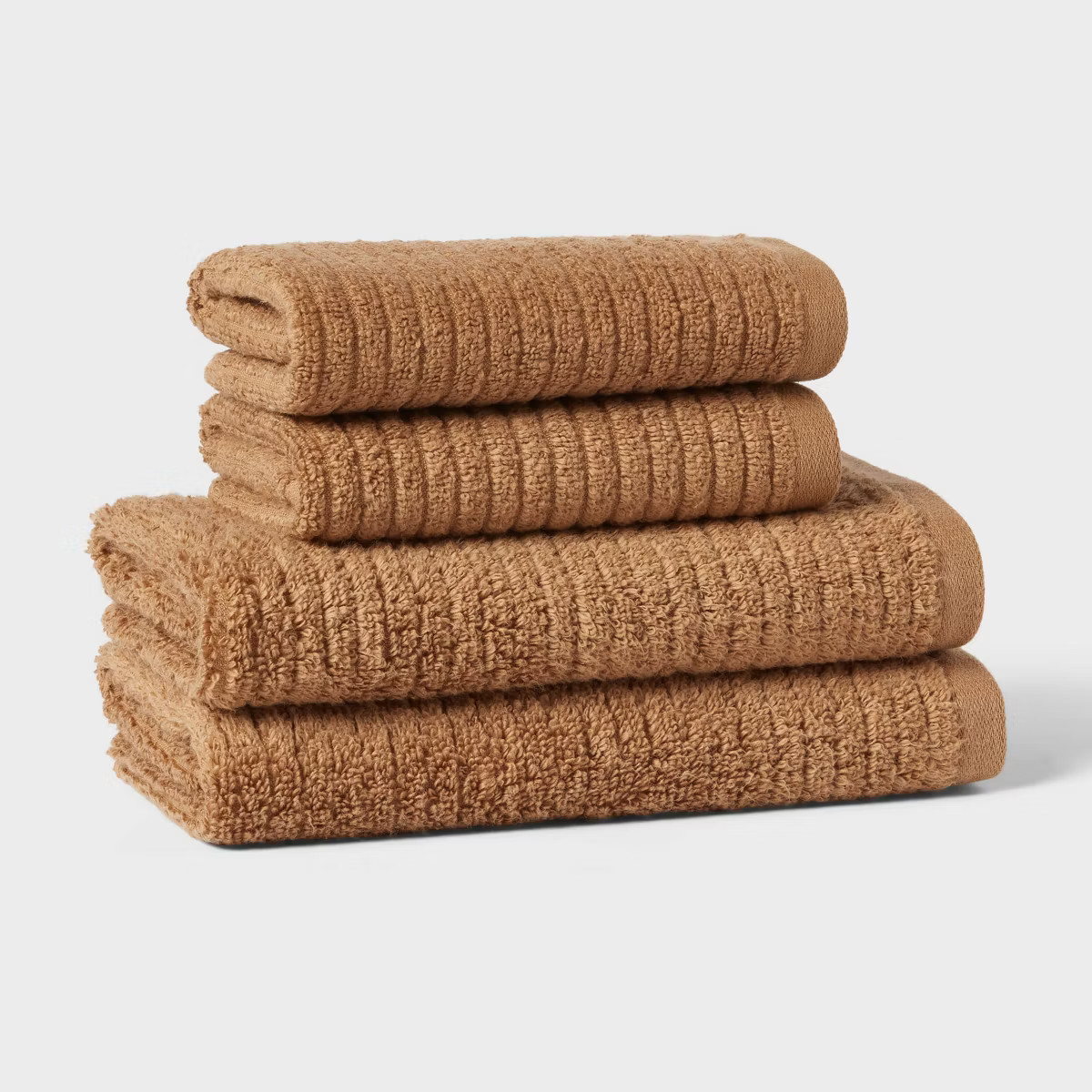 4pk Quick Dry Ribbed Hand and Wash Towel Set Light Brown - Threshold™ | Target