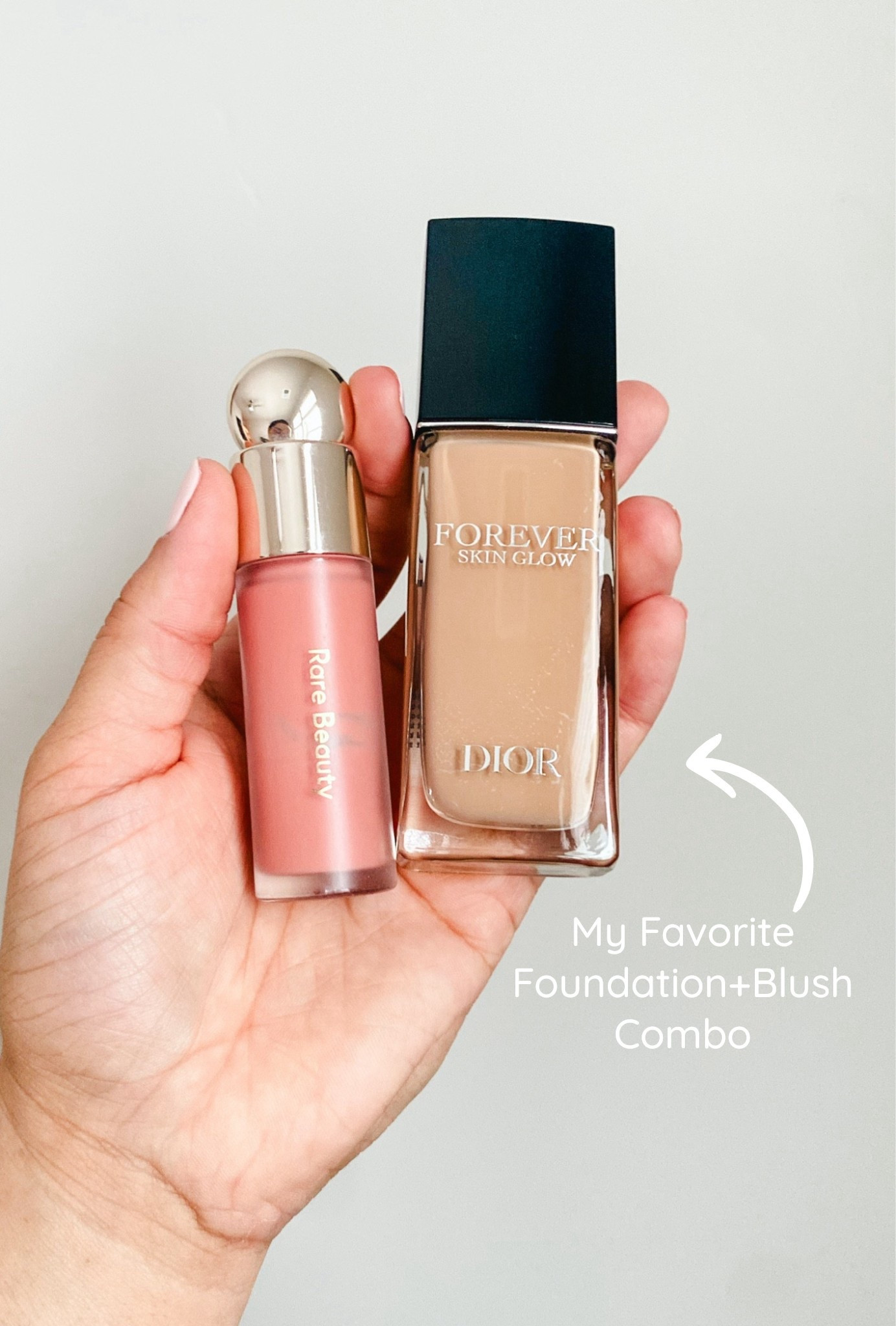 Dior Skin Glow Foundation 
Rare Beauty Liquid Blush Stick

#LTKBeauty #LTKTravel #LTKFestival