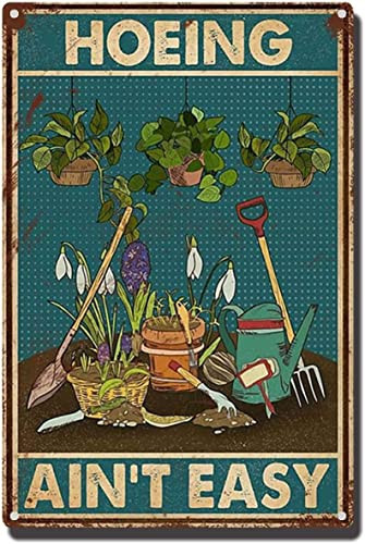 Funny Garden Sign Hoeing Ain't Easy Metal Poster Garden Decor Gift For Gardening Lovers Backyard Garage 8x12 Inch | Amazon (US)