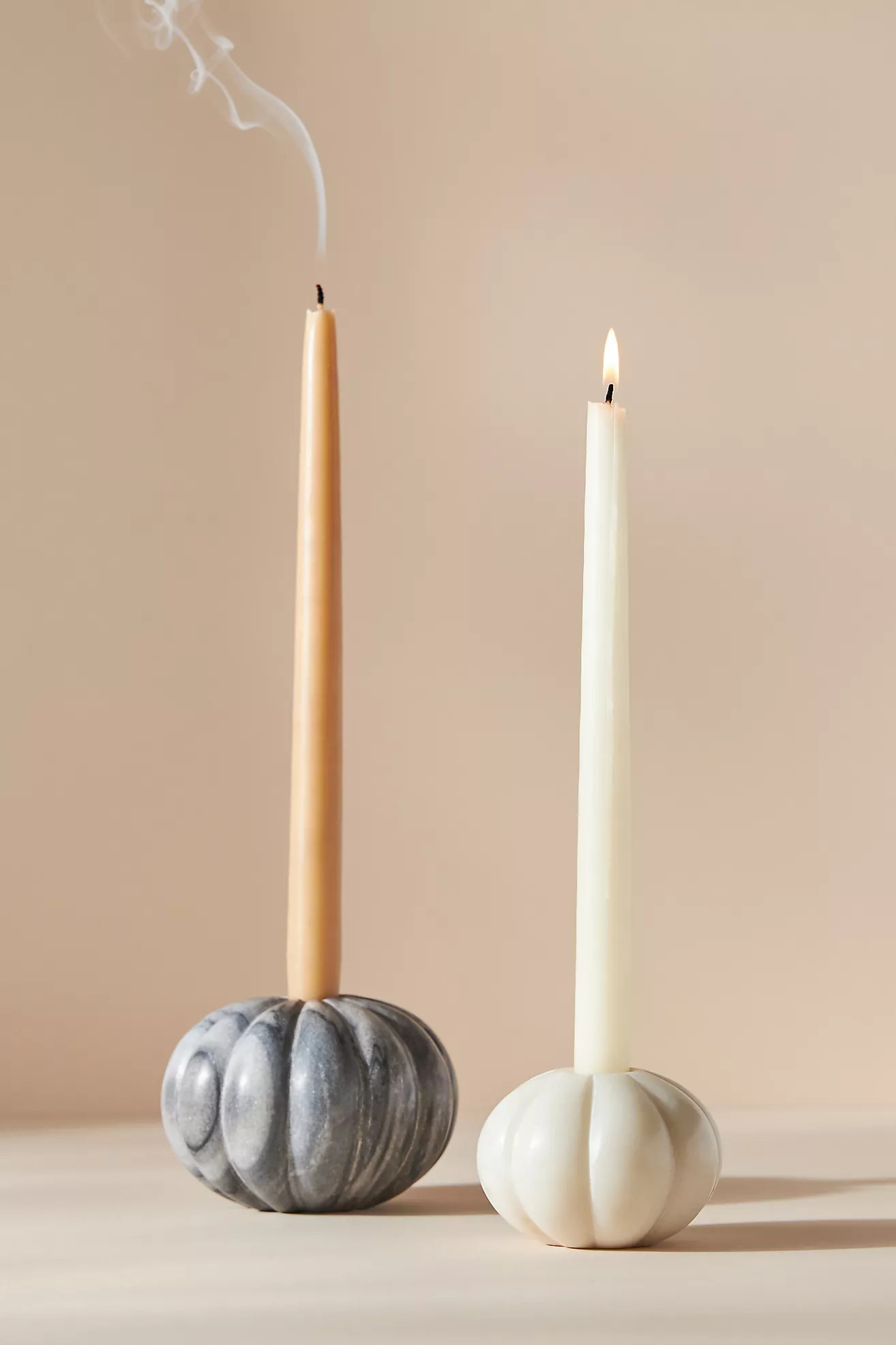 Marble Pumpkin Taper Candle Holder - Fall Living Room Decor | Anthropologie (US)