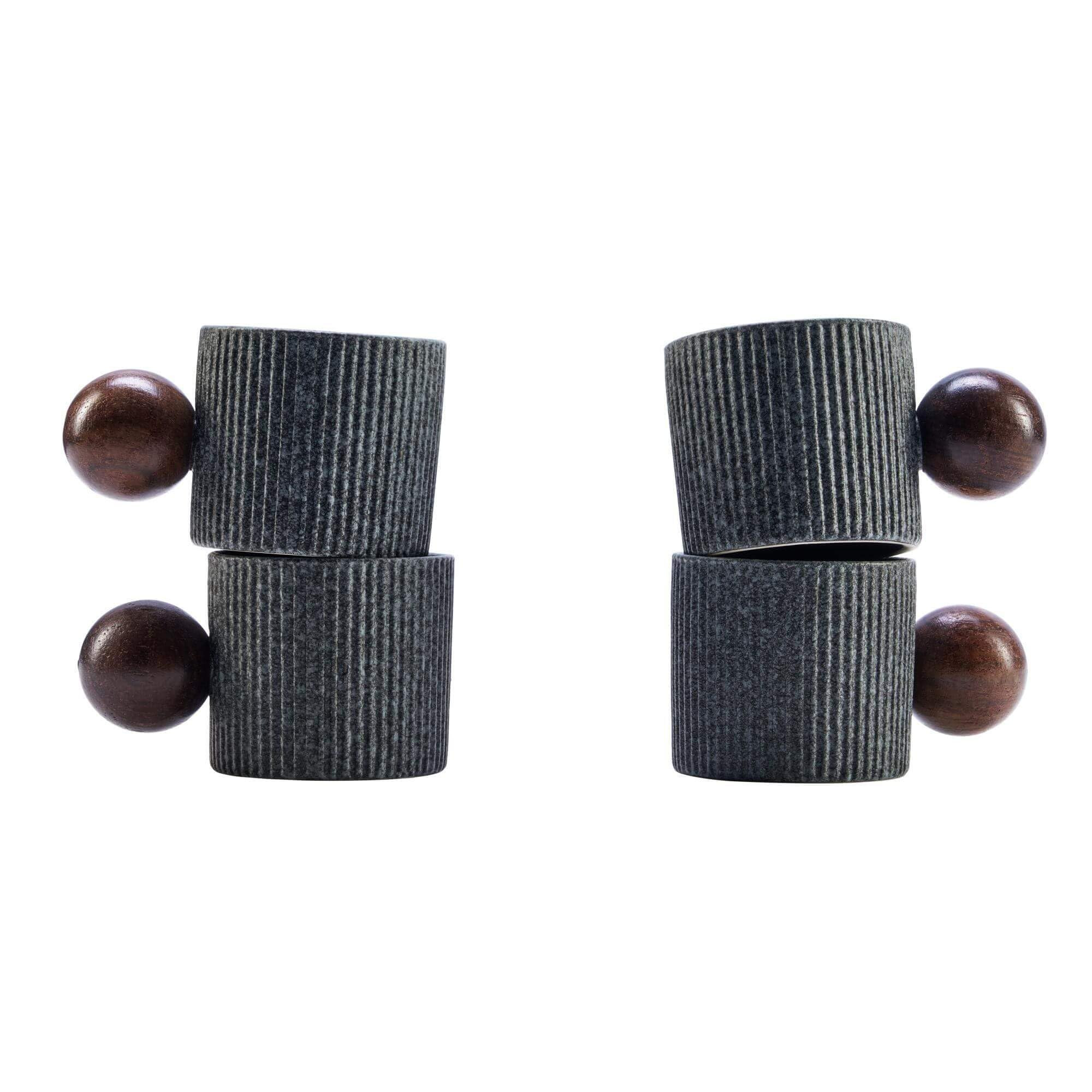 Ceramic Mini Espresso Cups Demitasse Cups with Round Wooden Handle Vertical Stripes Tea Cups (gra... | Amazon (US)