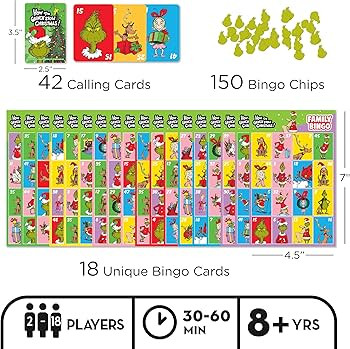 AQUARIUS Grinch Family Bingo Game - Fun Family Party Game for Kids, Teens and Adults - Entertaini... | Amazon (US)
