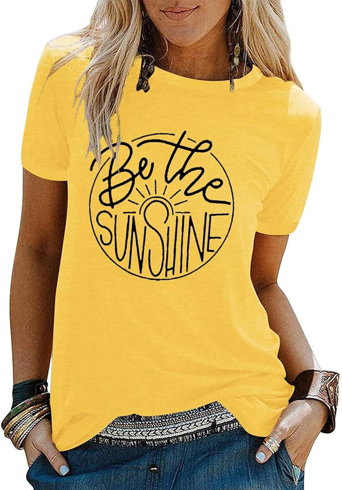 Binshre Beach Shirts for Women Hawaiian Graphic Tees Sunshine Summer Vacation Vintage Tshirt Tops | Amazon (US)