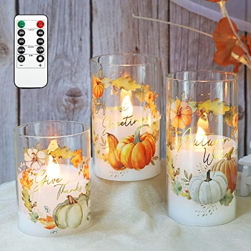 GORGE MOMENT Flameless Candles Set of 3, Autum Theme Ornament, LED Warm Lights Home Decor, Batter... | Amazon (US)