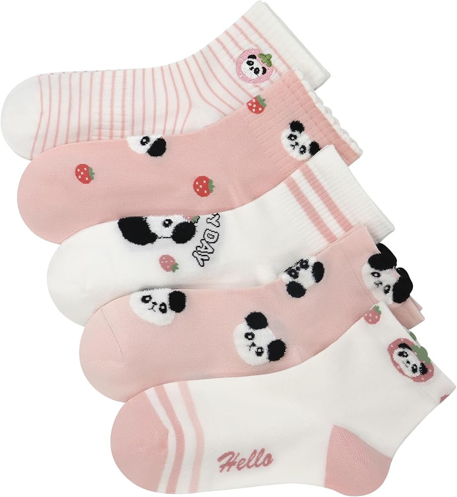 Cute Thin Crew Socks for Women Viscose Bamboo Cotton Girls Ankle Pattern Stripe Novelty Preppy So... | Amazon (US)